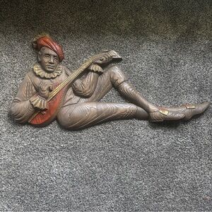 Rare Large Burwood Jester/Arabesque Sculpture Wall Hanging Vintage Figure